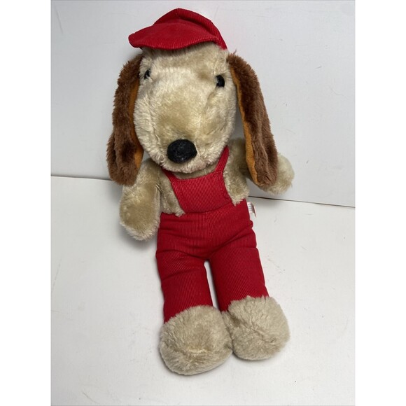 Interpur Brown Puppy Dog Red Corduroy Hat Overalls 15 Inch Stuffed Toy vtg Plush - Picture 5 of 7
